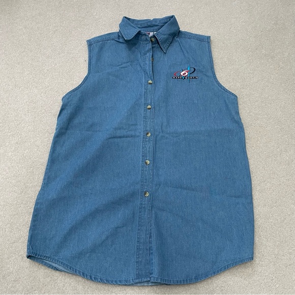 Mark Martin #6 Women’s Denim Sleeveless Bottom Down Shirt - Medium NASCAR Y2K - Picture 2 of 7